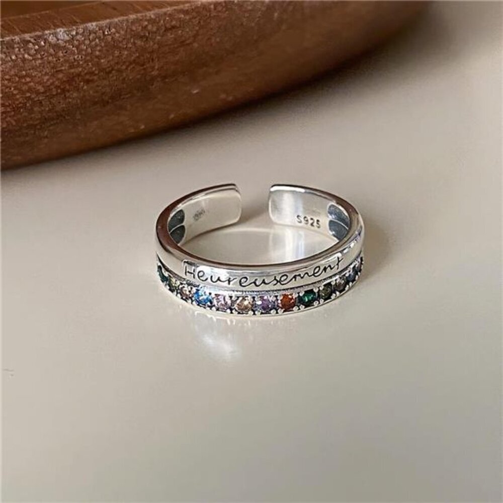 925 Sterling Silver Rhinestone Open Ring - Picture 7 of 10